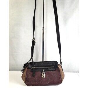 CHAPS Black Burgundy Beige Leather Cross Body Purse Handbag Padlock